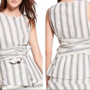 WHO WHAT WEAR / NWOT/WOMEN'S STRIPED SLEEVELESS TIE WRAP BUTTON-UP SHIRT/ M